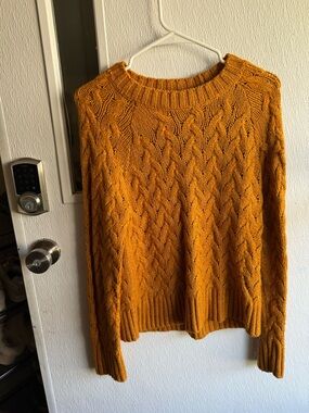 Lucky Brand Cable Knit Crewneck Sweater - Mustard Yellow